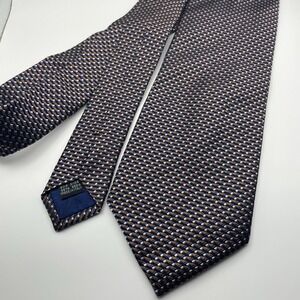 D'este Mens 100% Silk Geometric Pattern Tie Made in Italy Blue Brown